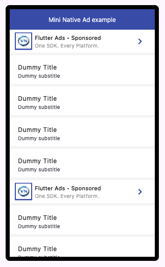 Mini native ad format example in Flutter Ads SDK